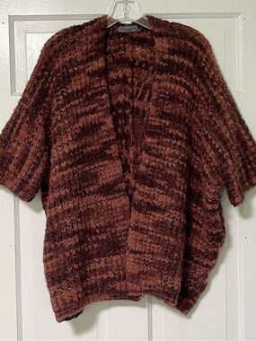 Elsamanda Italy Cozy Chunky Knit Open Cardigan in Rust & Deep Brown